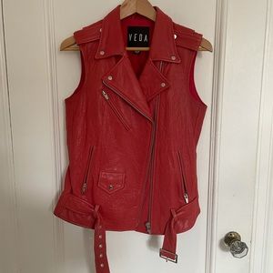 Veda Red Leather Moto Vest - Amazing Quality!